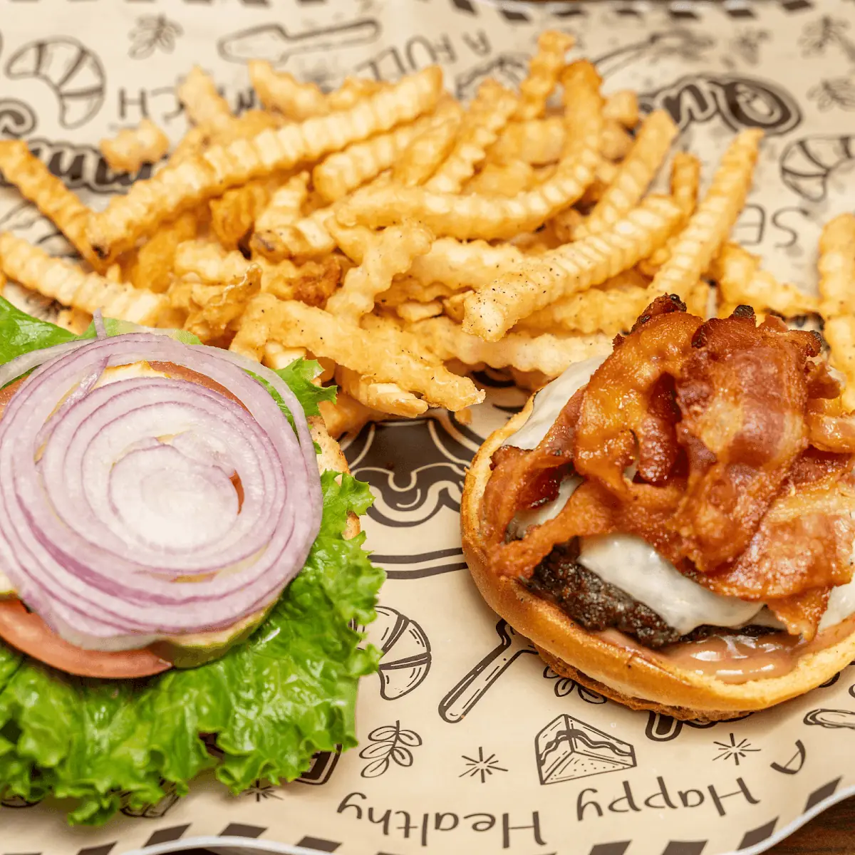 Bacon Cheeseburger with Onion Rings