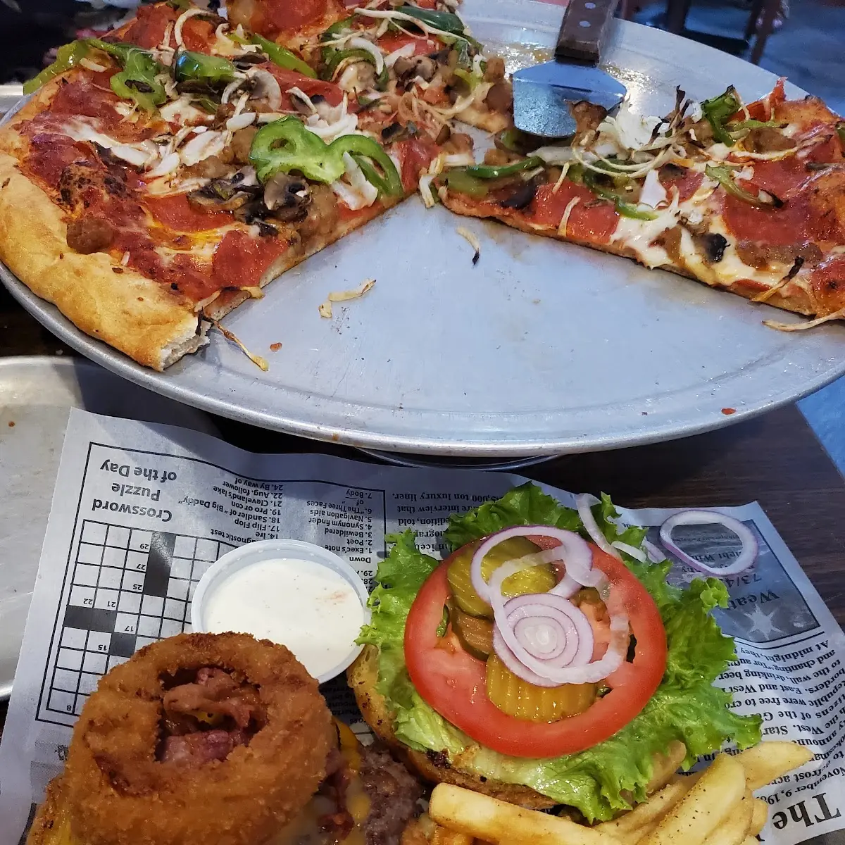 Supreme Pizza and Cowboy Burger
