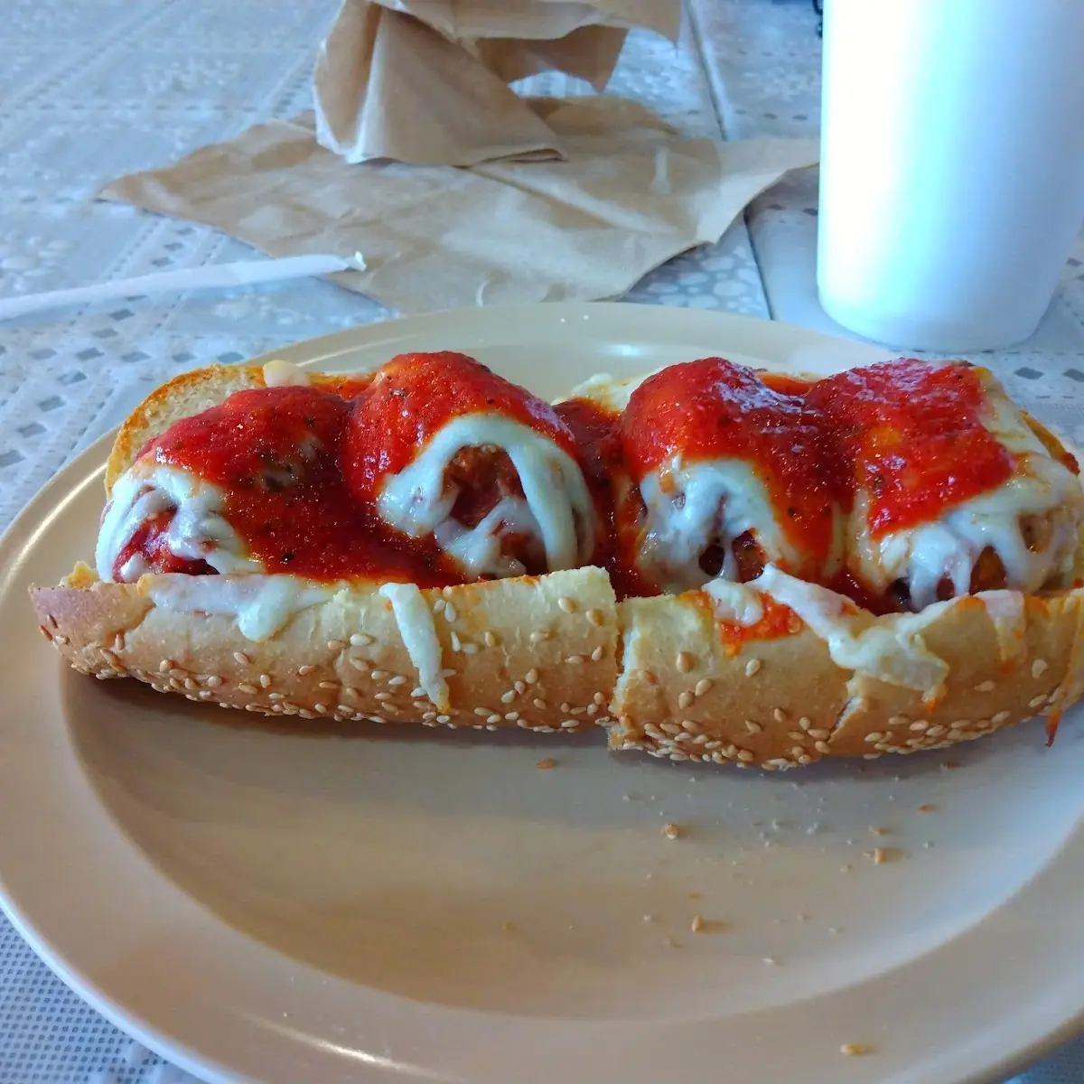 Meatball Sandwich with Mozzarella Cheese