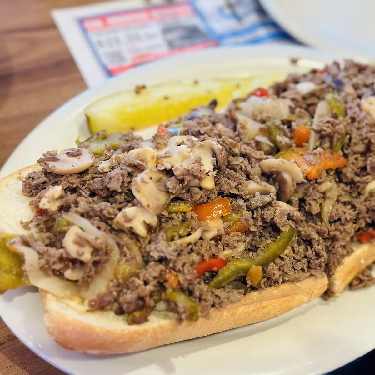Cheesesteak Sub with Fries and Fried Mushrooms