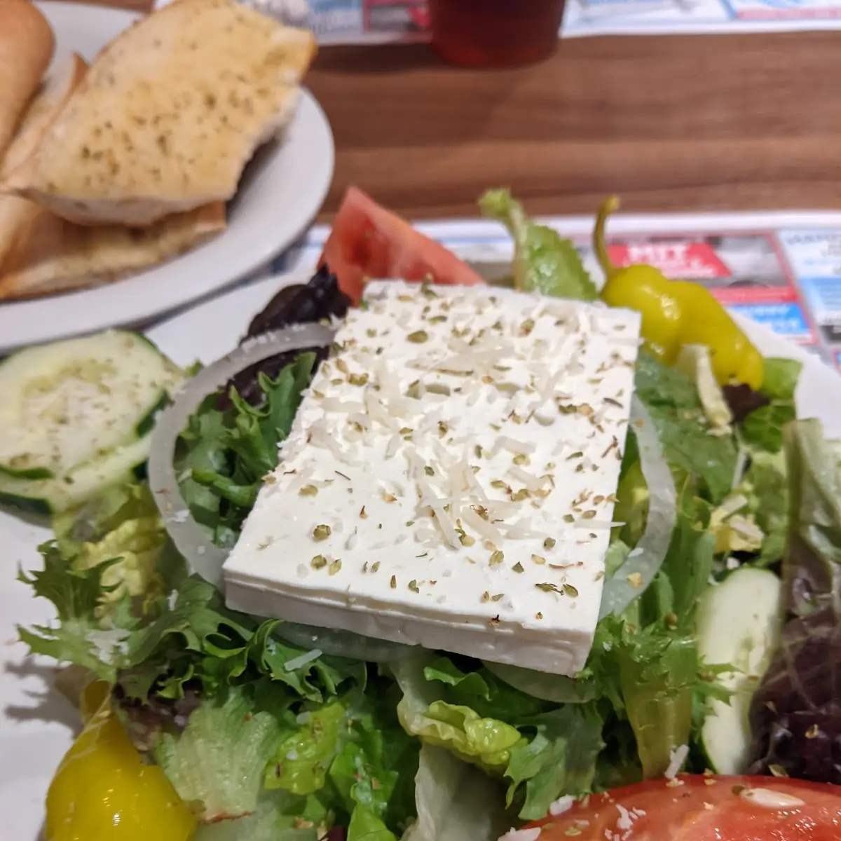 Greek Side Salad and Crab Cakes