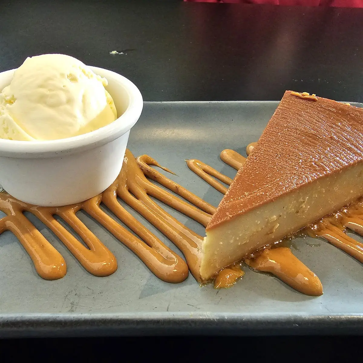 Flan with Vanilla Ice Cream