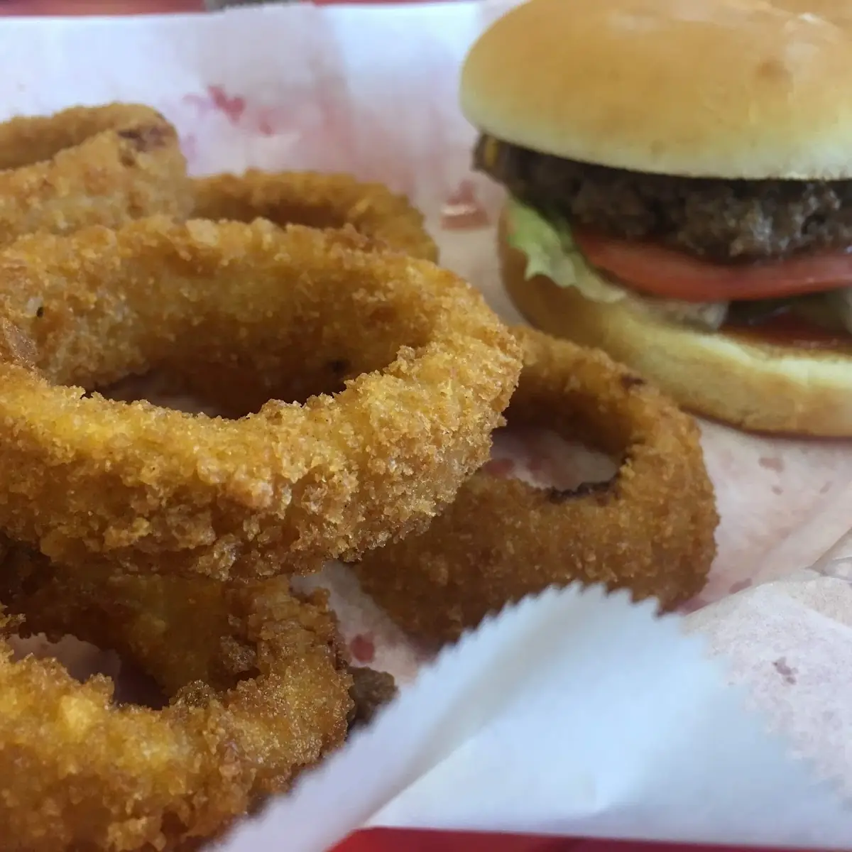 Burger and Onion Rings