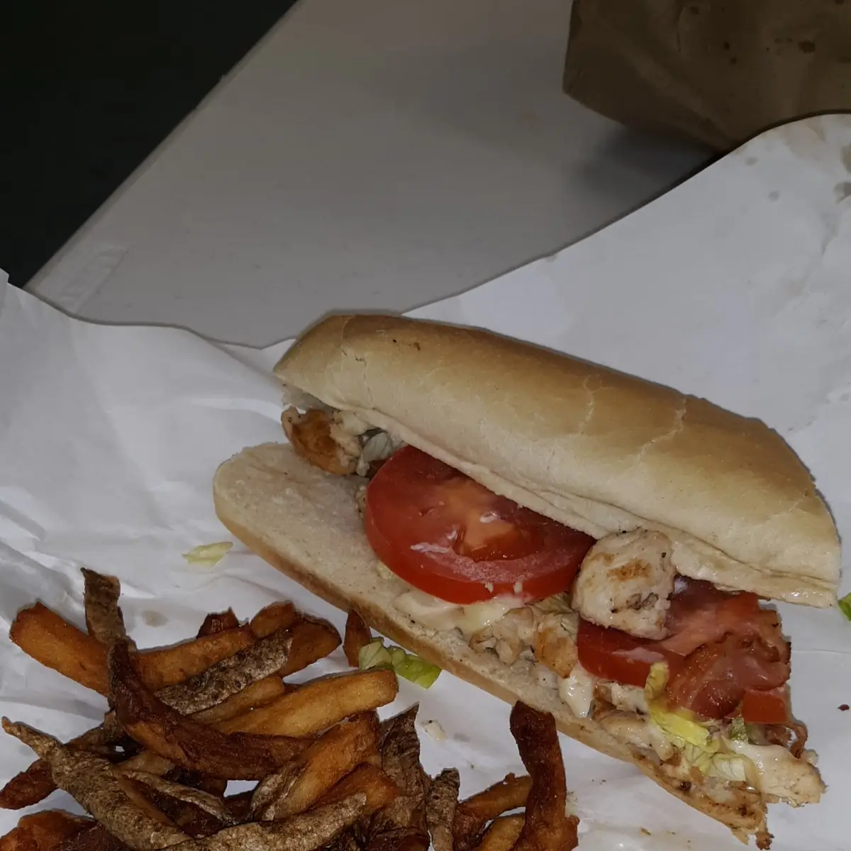 Grilled Chicken Sub and Fries