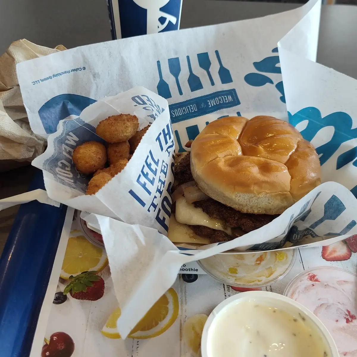 Mushroom and Swiss Burger and Cheese Curds