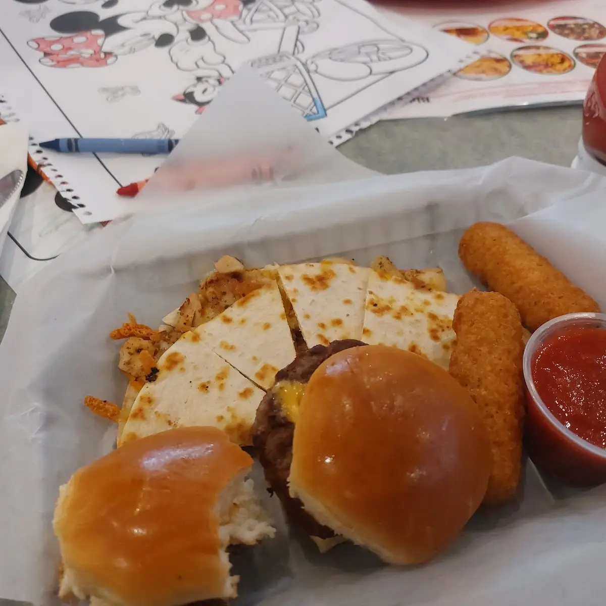 Sampler Platter w Sliders Quesadilla and Mozzarella Cheese Sticks