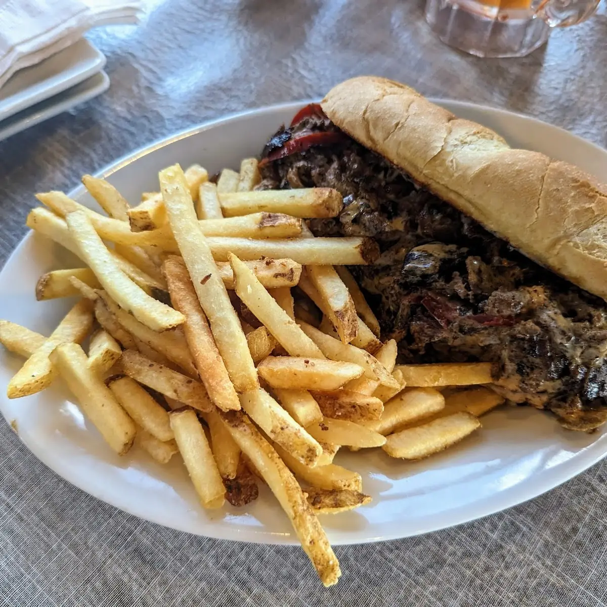 Philly Cheese Steak Sandwich and Fries