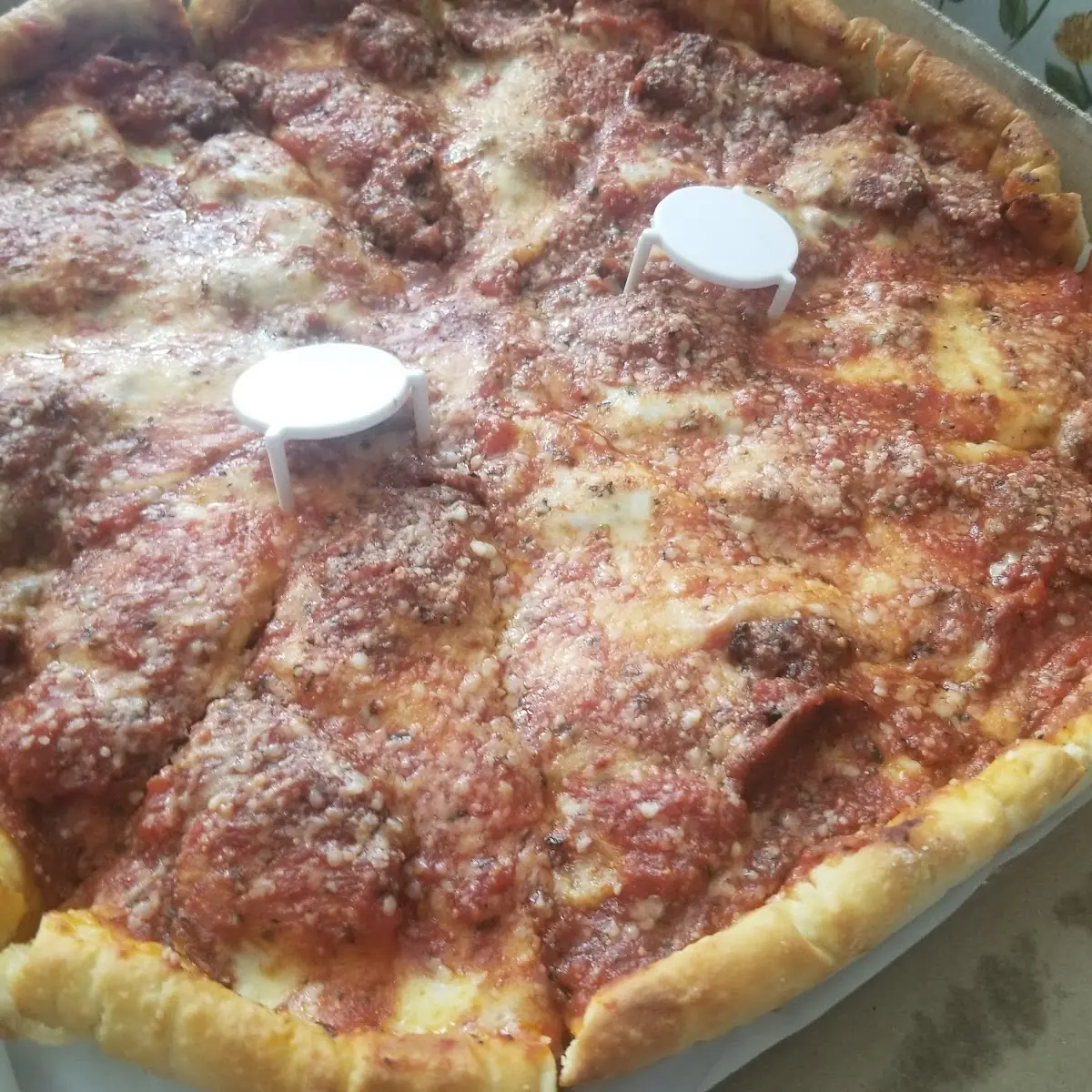 Deep Dish Pepperoni Ground Beef Mushrooms and Spinach
