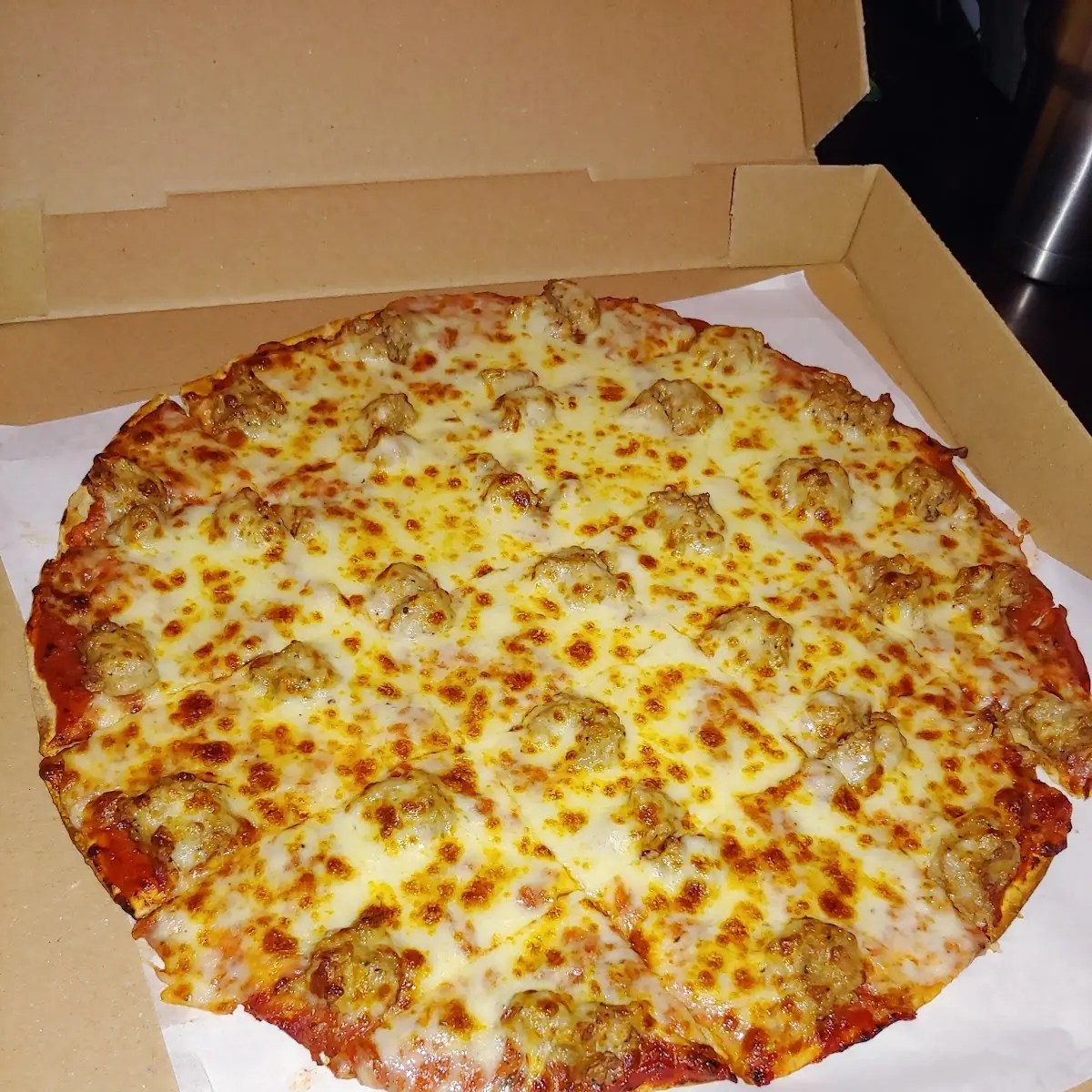 Thin Crust Cheese & Sausage Pizza