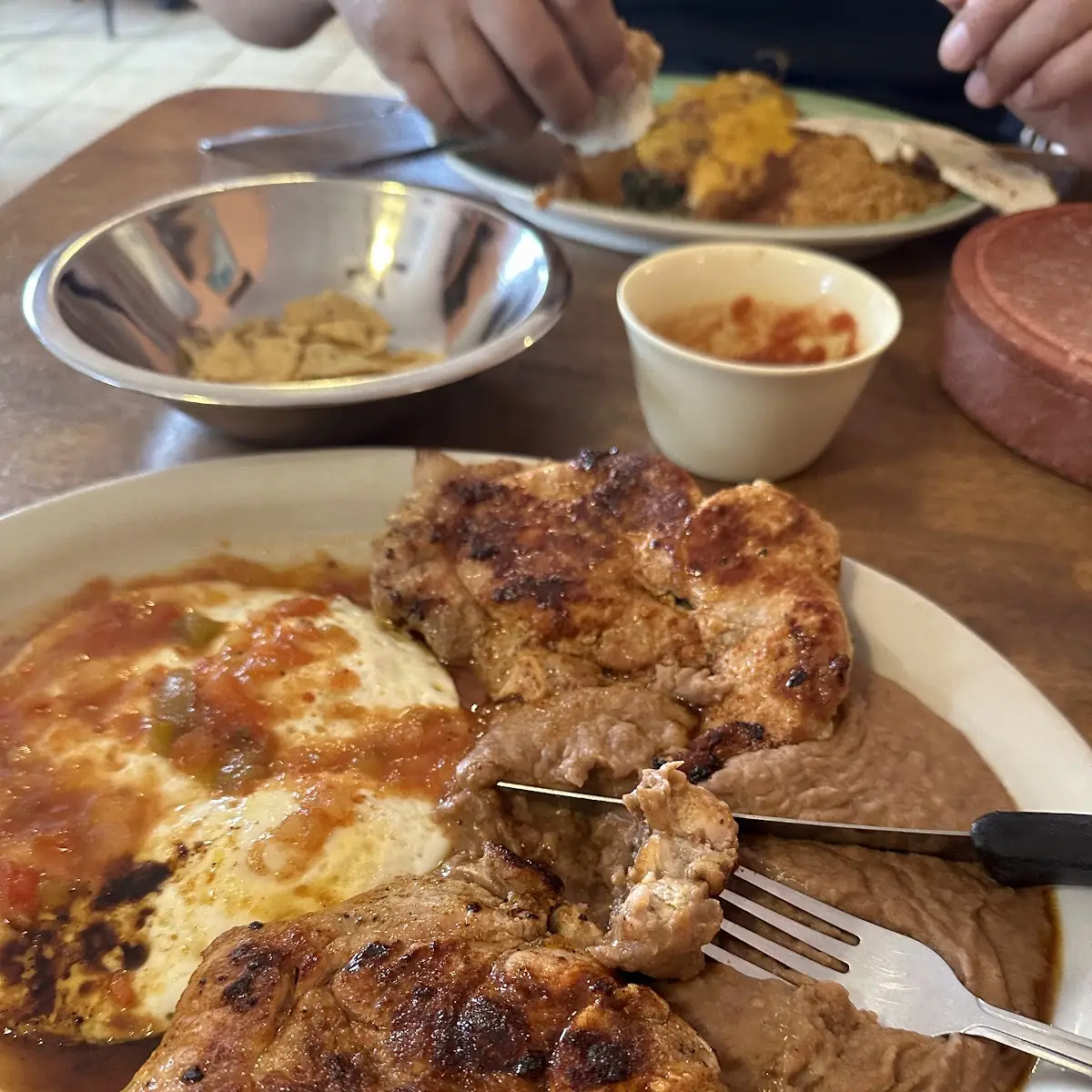 Huevos Rancheros with Two Pork Chops