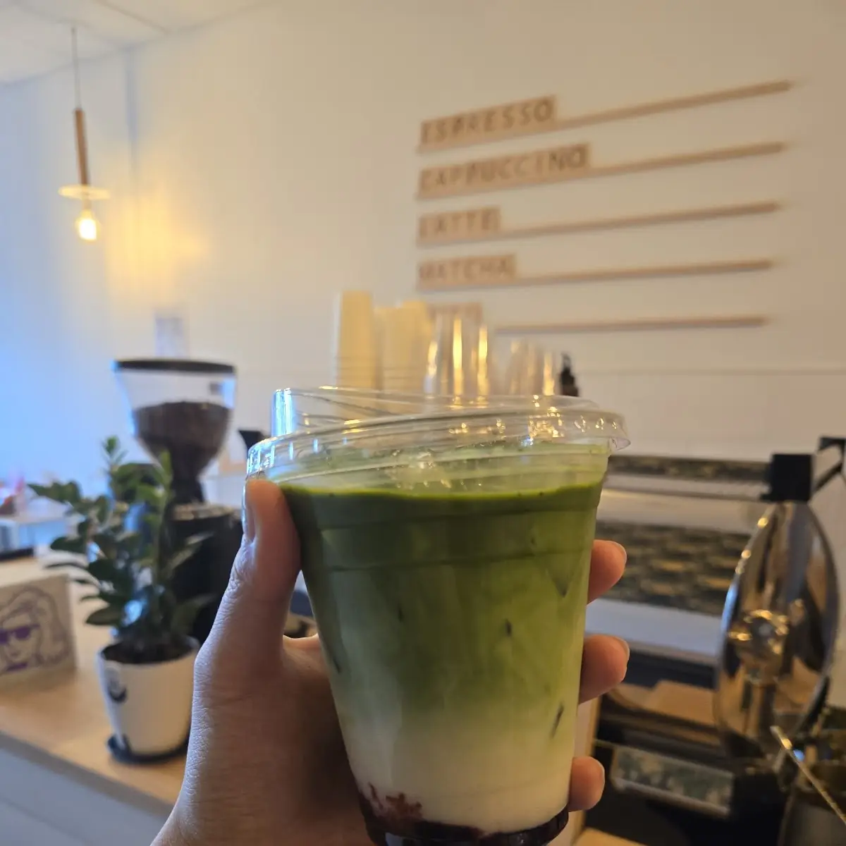 Iced Matcha Latte with Blueberry Syrup