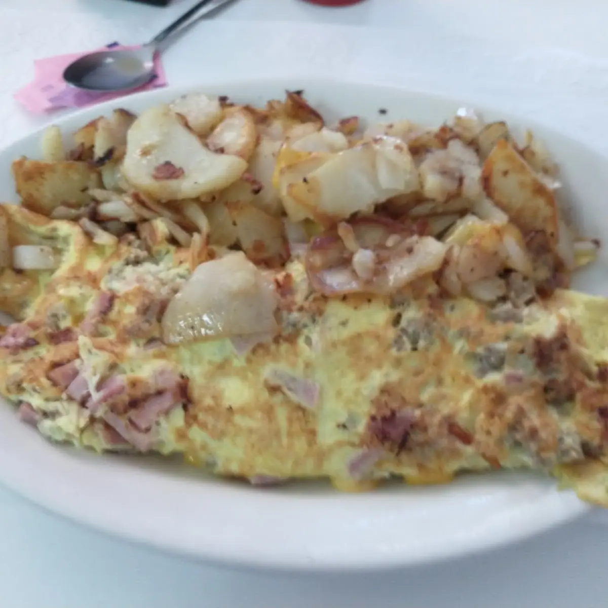 Three Egg Meat Omelette with Home Fries