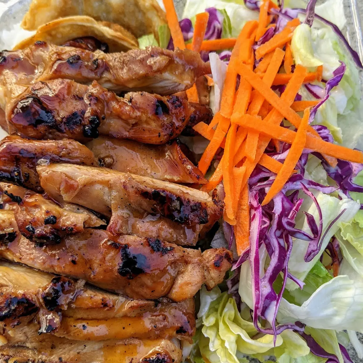 Teriyaki Chicken Plate with White Rice and Mandoo