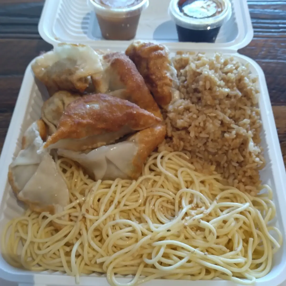 5 Pork 5 Chicken Curry Dumplings with Peanut Noodle and Egg Fried Rice