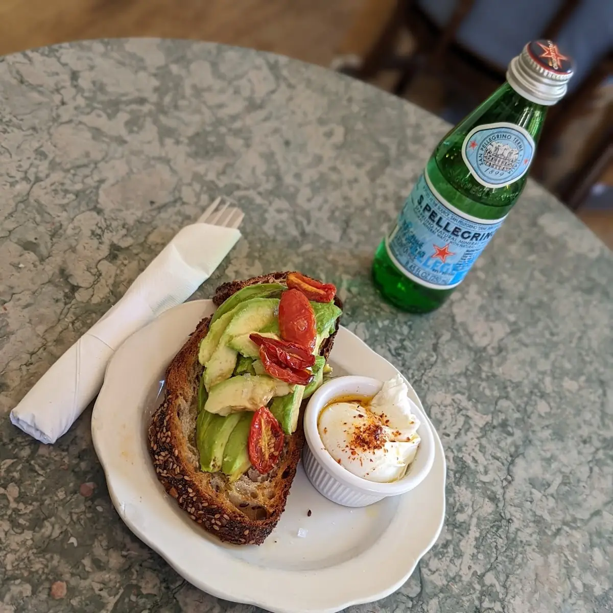 Half Avocado Toast with Poached Egg