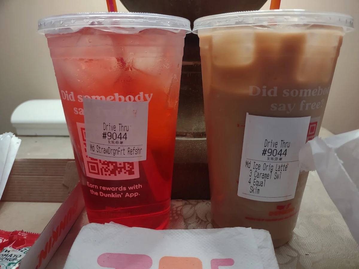 Strawberry Dragon Fruit Refresher and Iced Caramel Latte