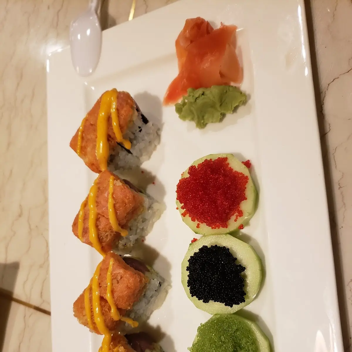 Crazy Tuna Roll and Tobiko Sashimi
