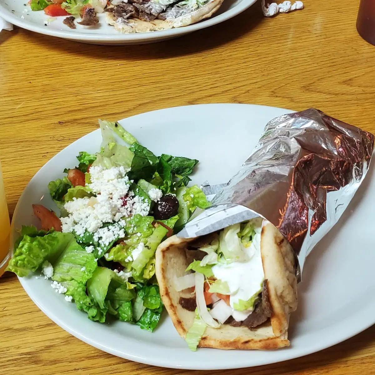 Beef Lamb Gyro Woth a Peach Crush Drink