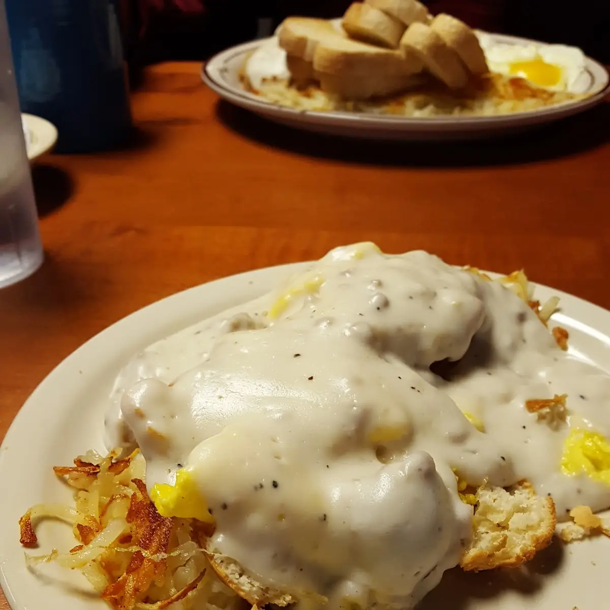 Gravy over Hash Browns and Scrambled Eggs