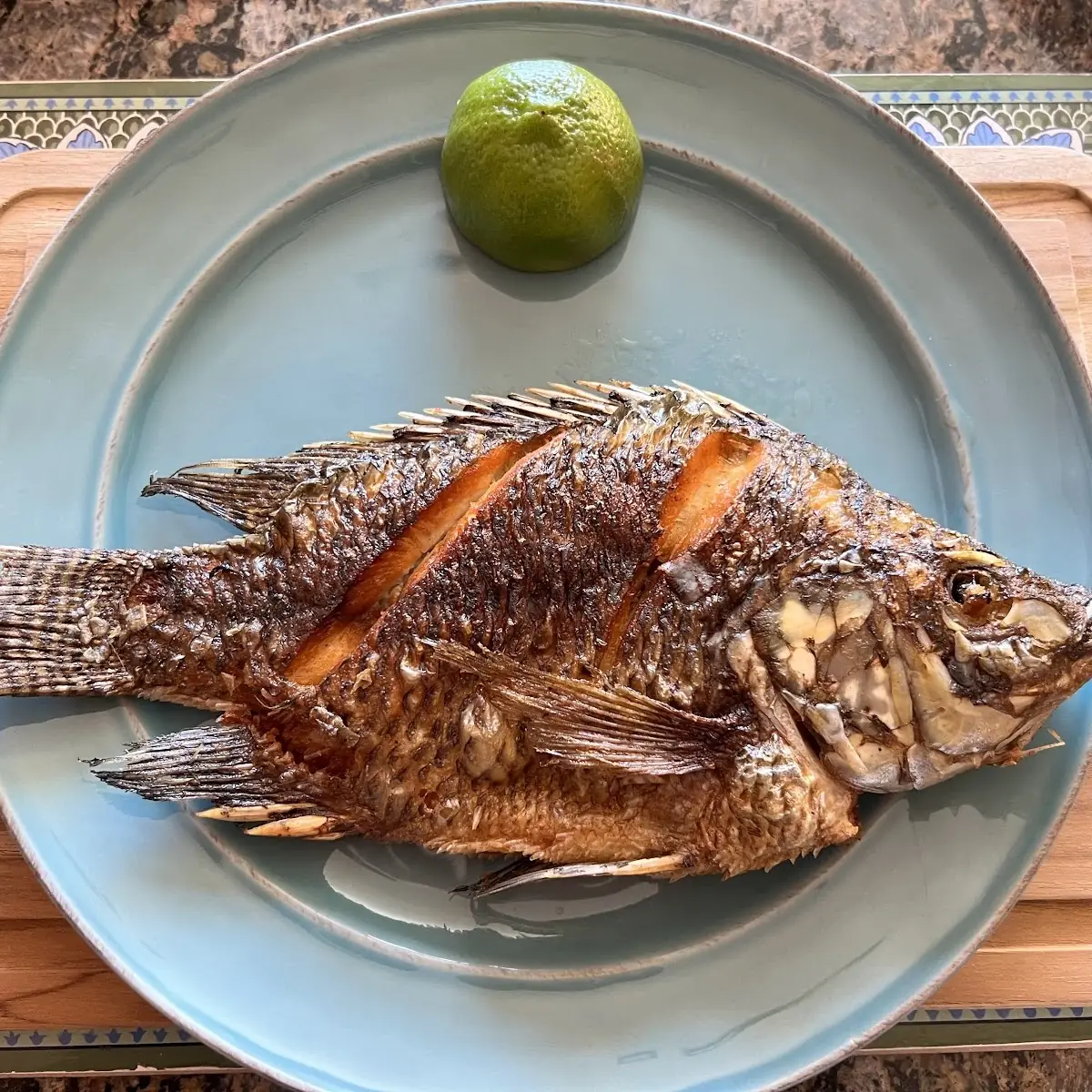 Whole Tilapia Fish Fried Beans Salad