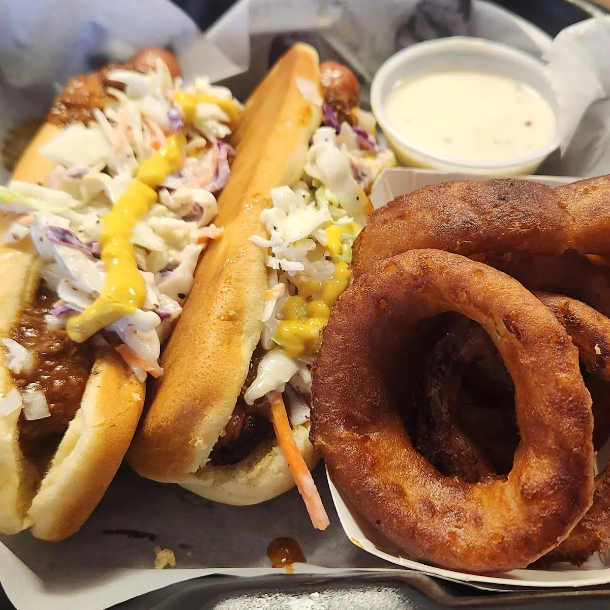 2 Carolina Dogs with Onion Rings
