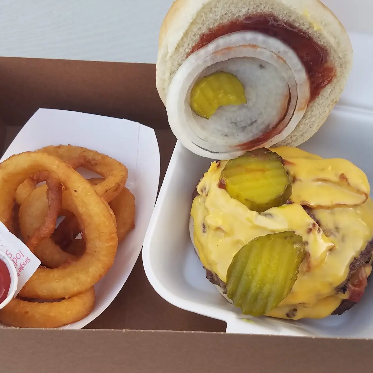 Bacon Double Cheeseburger with Onion Rings