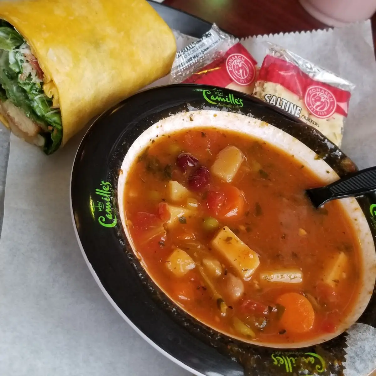 Spicy Chicken Tender Wrap and Minestrone Soup