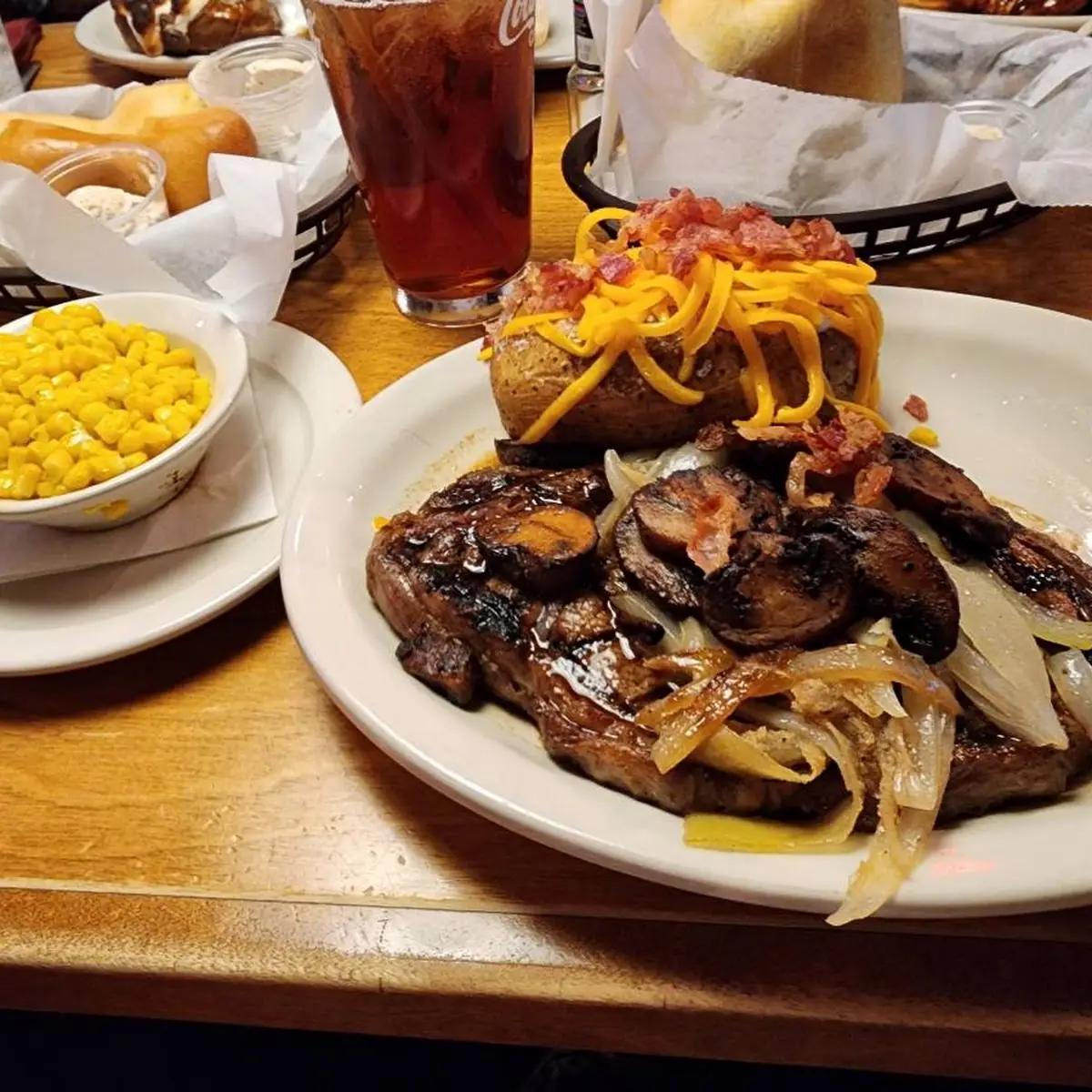 Buttered Corn House Salad Steak Fries
