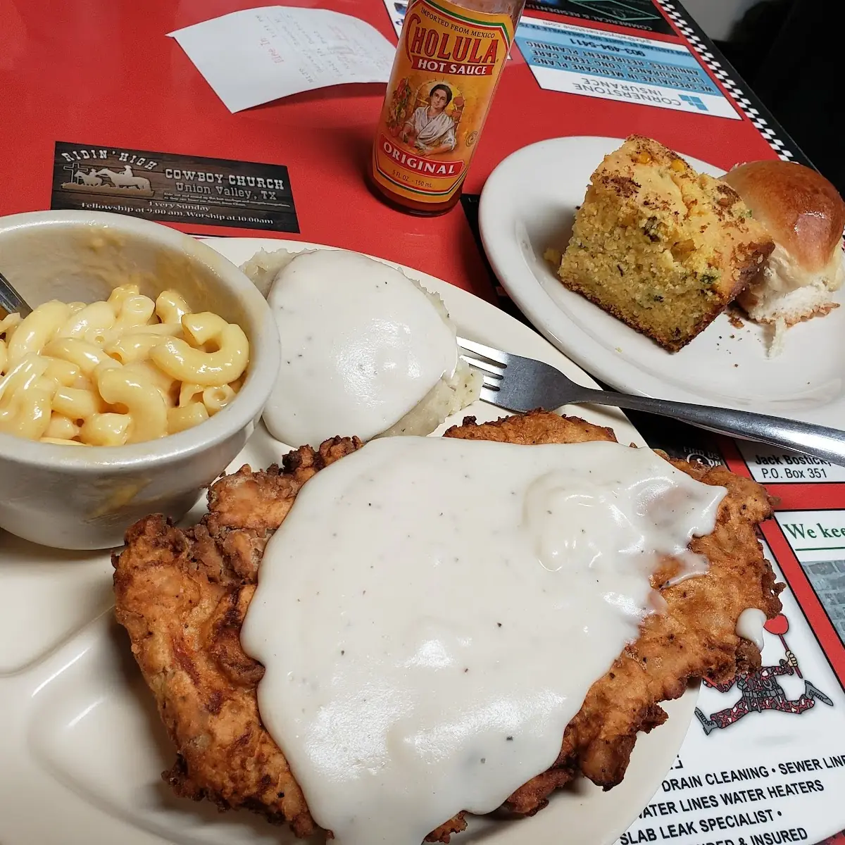 Chicken Fried Steak with Mashed Potatos and Mac and Cheese