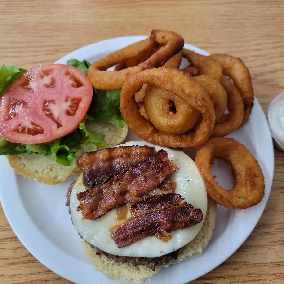 Barney Burger with Onion Rings