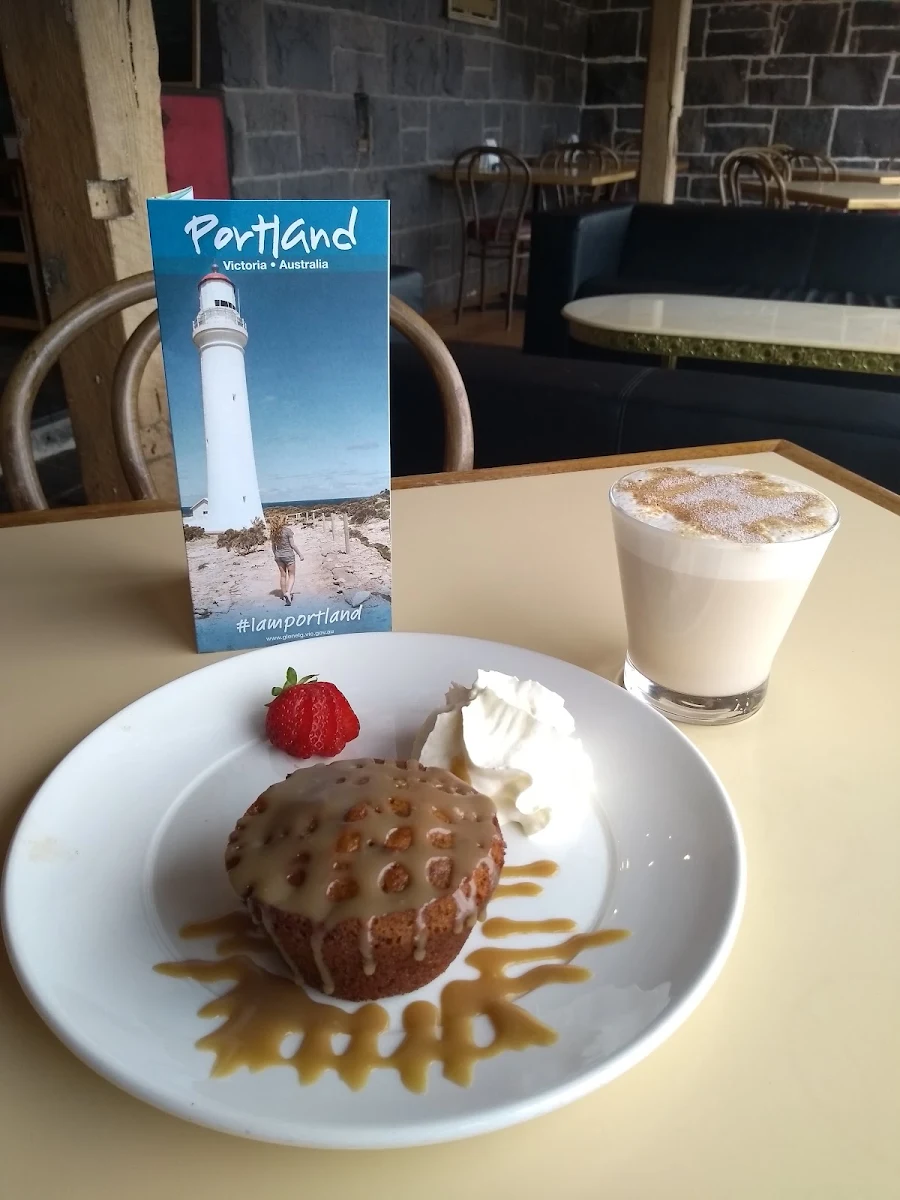 Spice Tchai Latte with Sticky Date Muffin Butterscotch Sauce and Cream, Isabellas Cafe