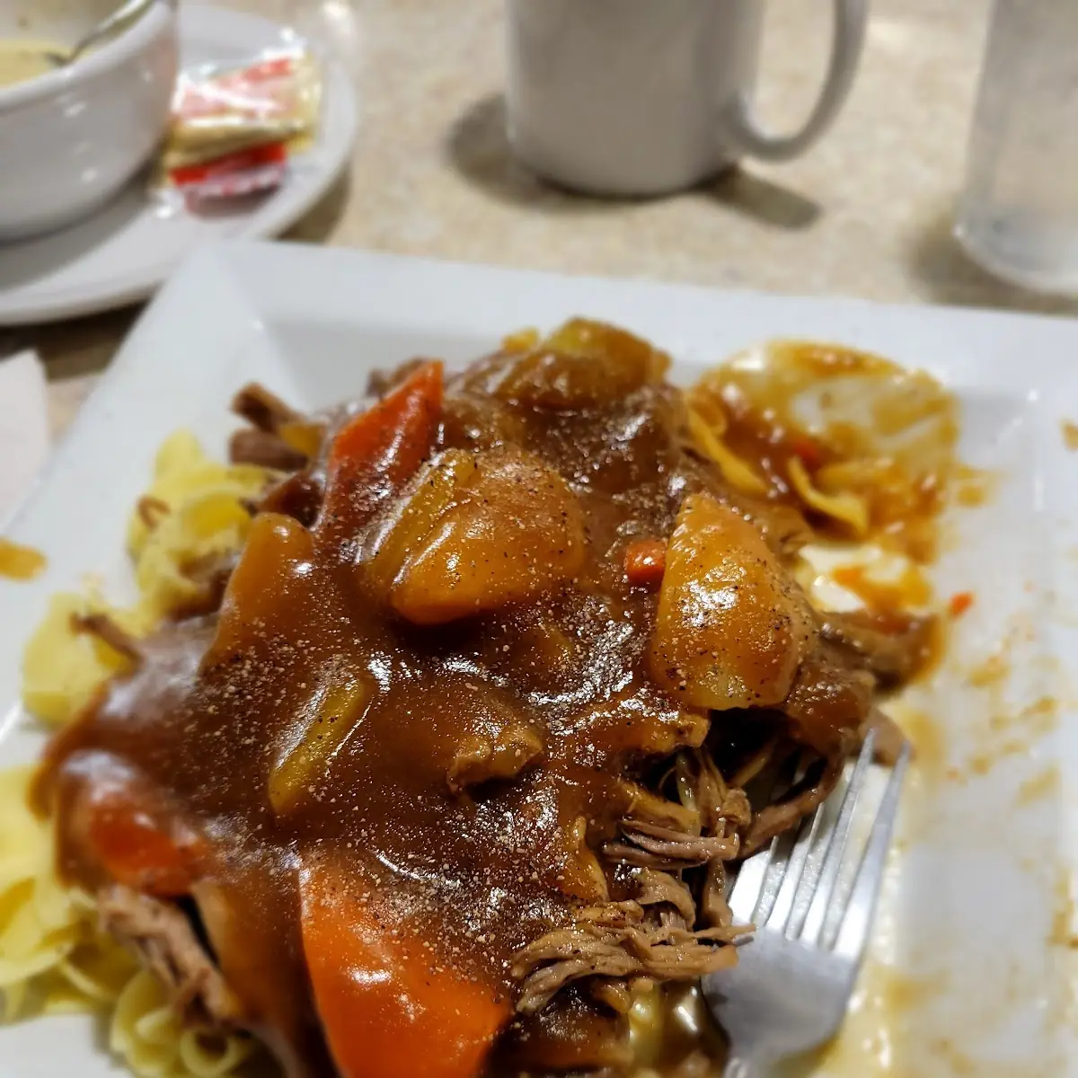 Pot Roast over Noodles
