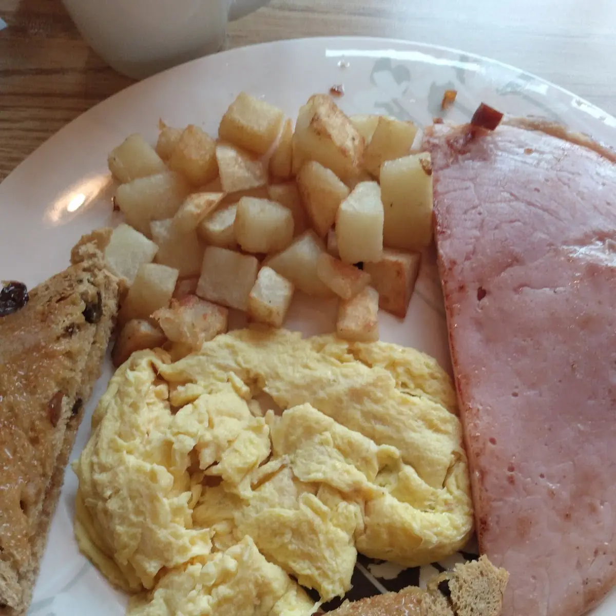 Eggs Ham Potatoes Raisin Toast