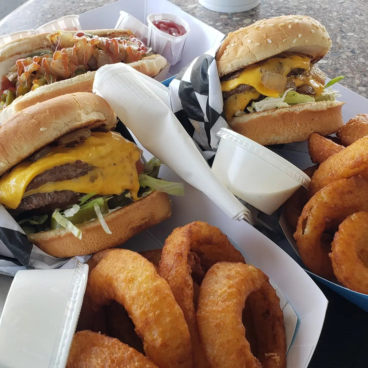 Double Cheeseburger and Onion Rings