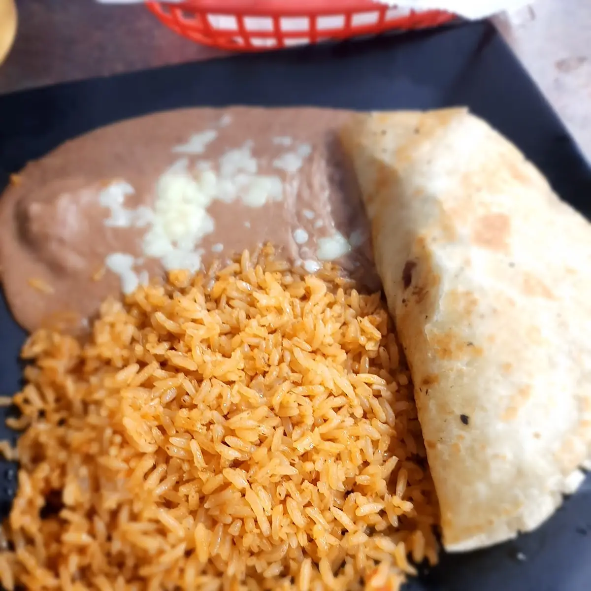Mexican Rice Refried Beans & Quesadilla