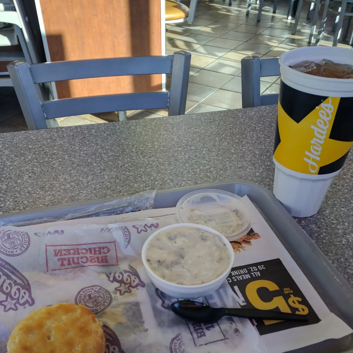 Sausage Gravy and Biscuits with Large Drink