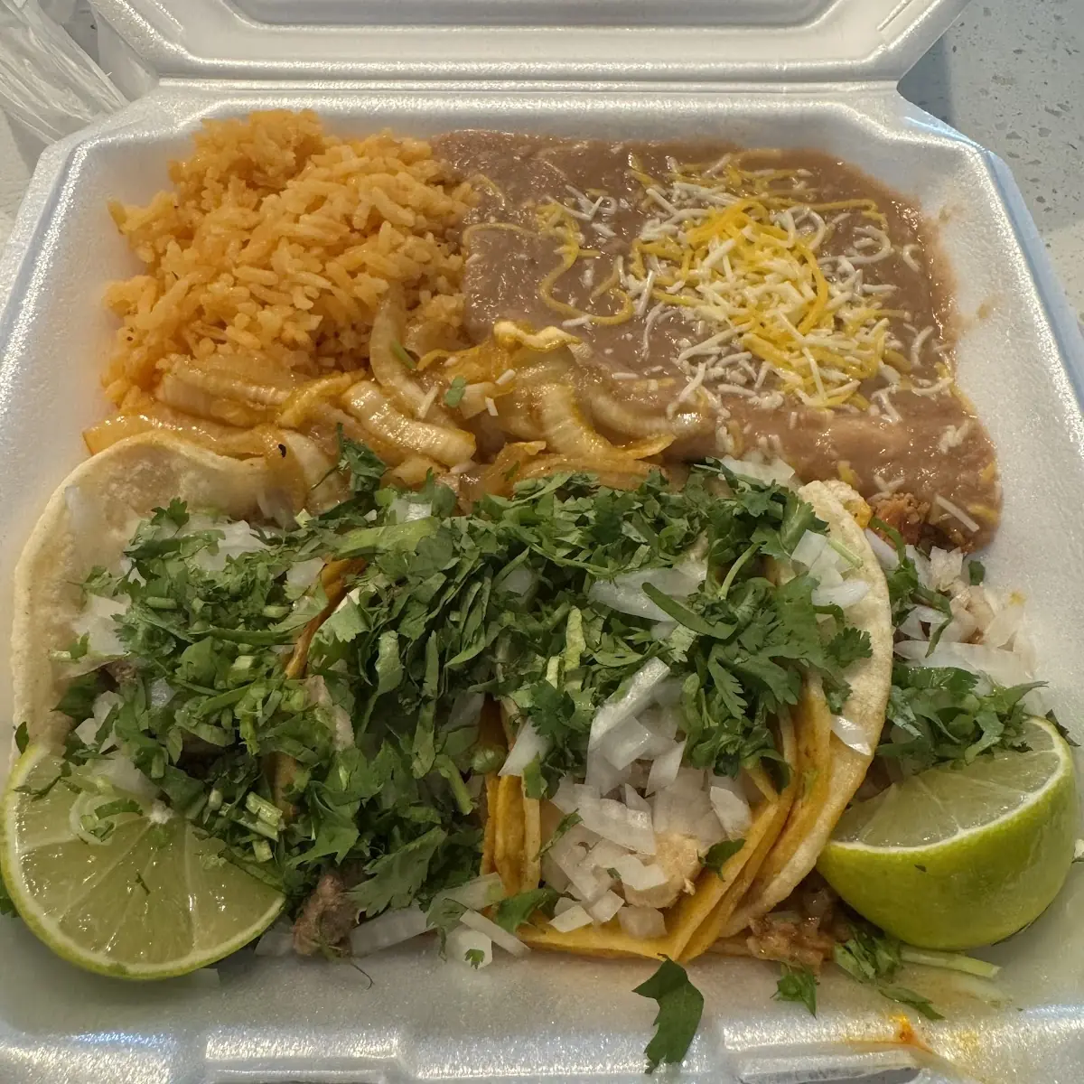 Two Tacos with Rice and Beans