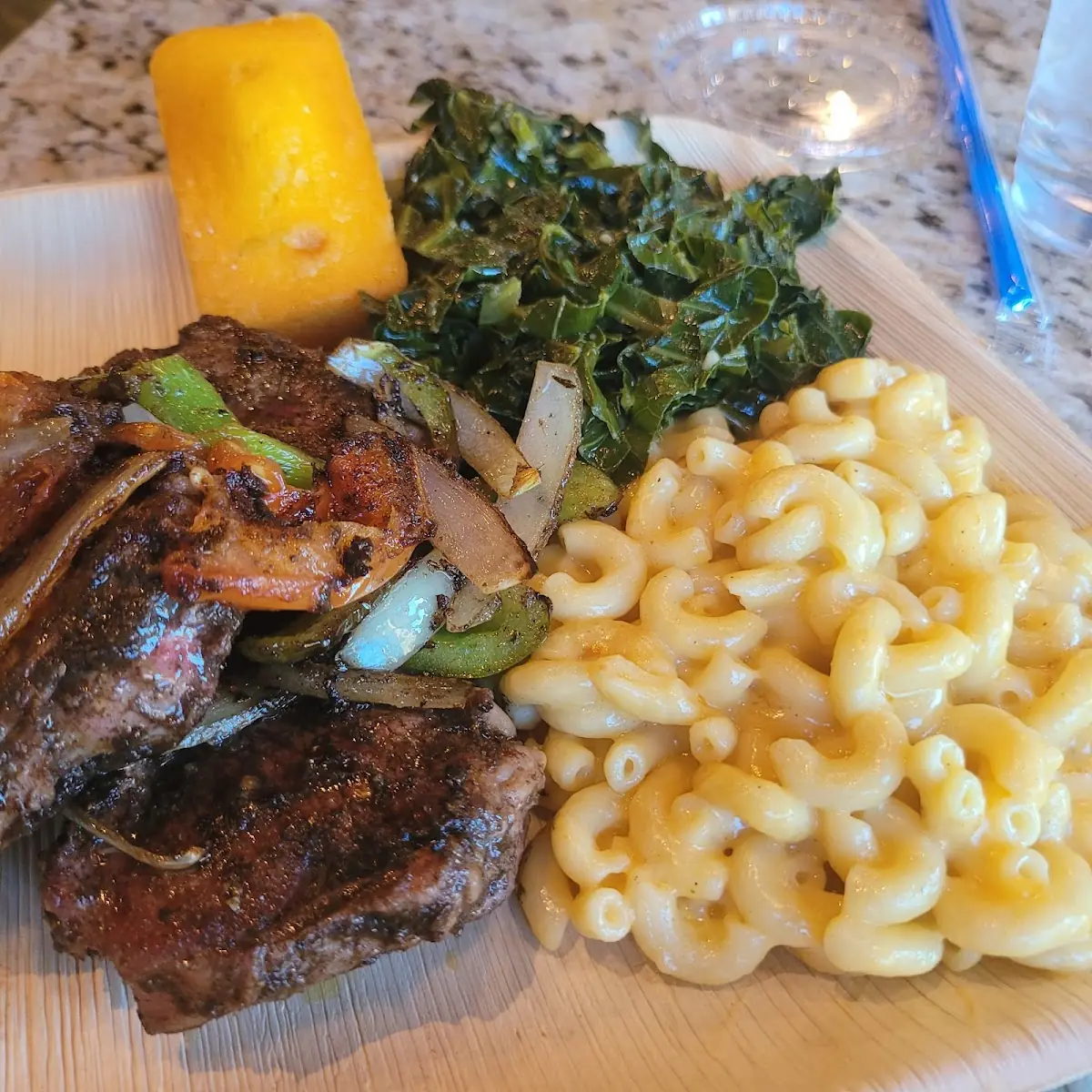 Pork Chops Greens Mac and Cheese