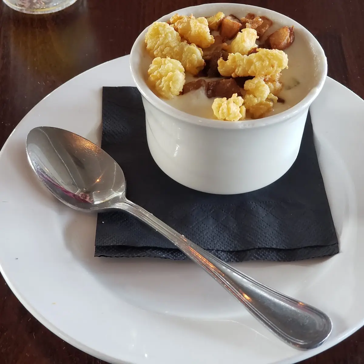 Clam Chowder with a Fried Clam and Pork Belly