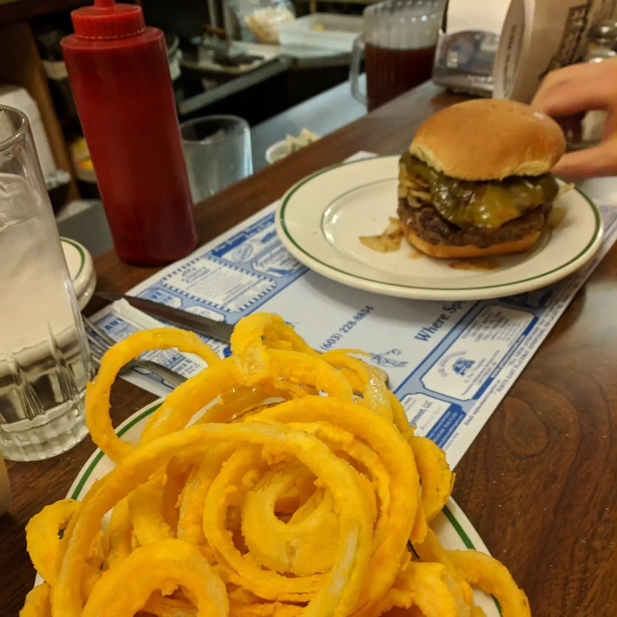 Pepper Burger and Onion Rings
