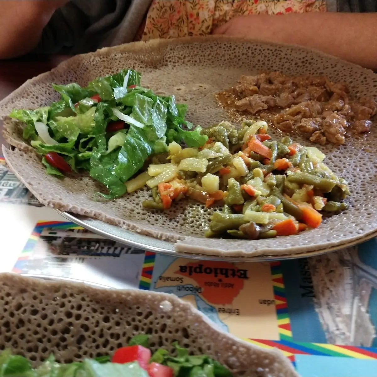 Injera Bread with Meat and Salad