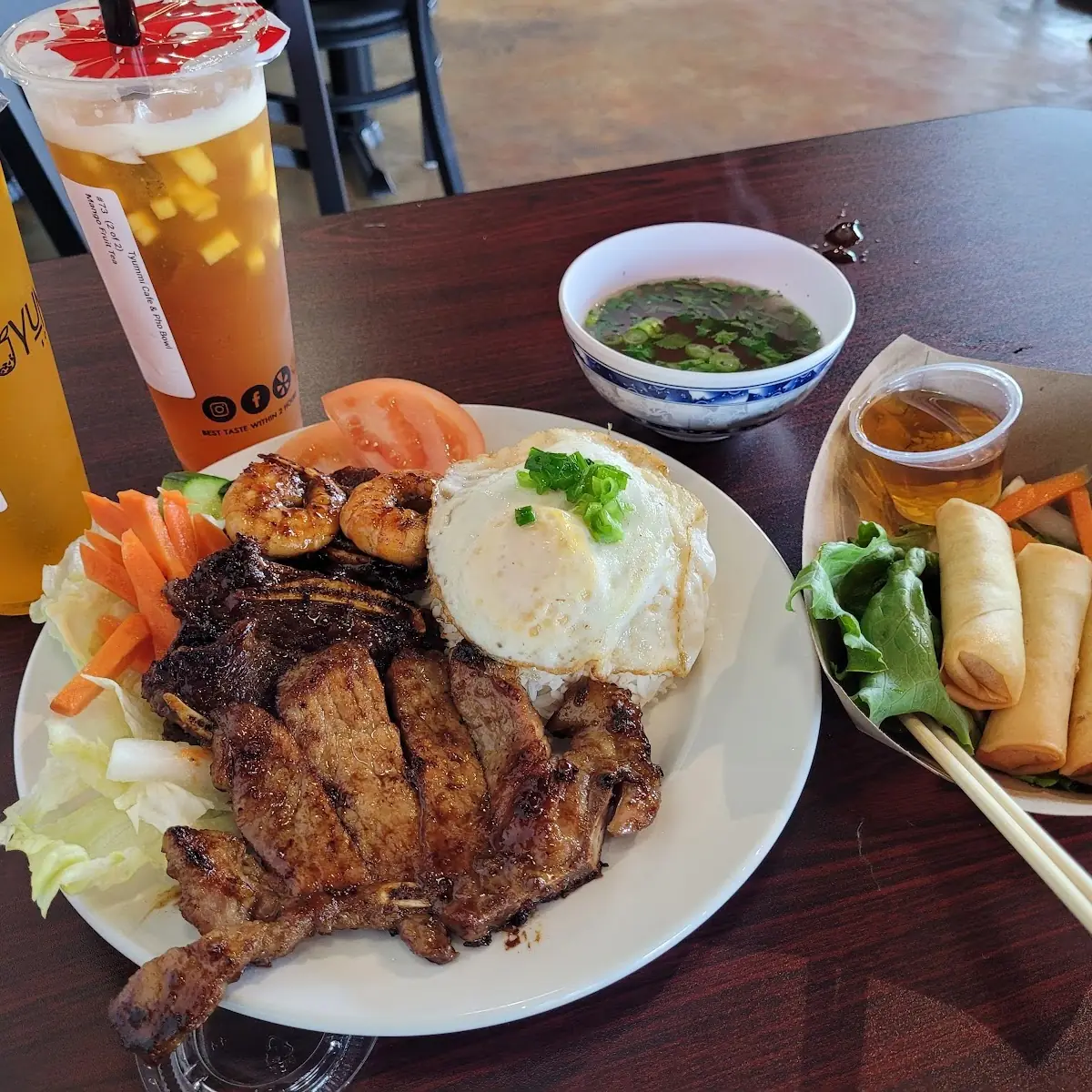 Deluxe Rice Platter and Egg Rolls