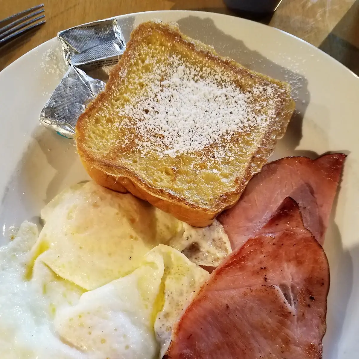 Breakfast Combo Eggs Ham and French Toast
