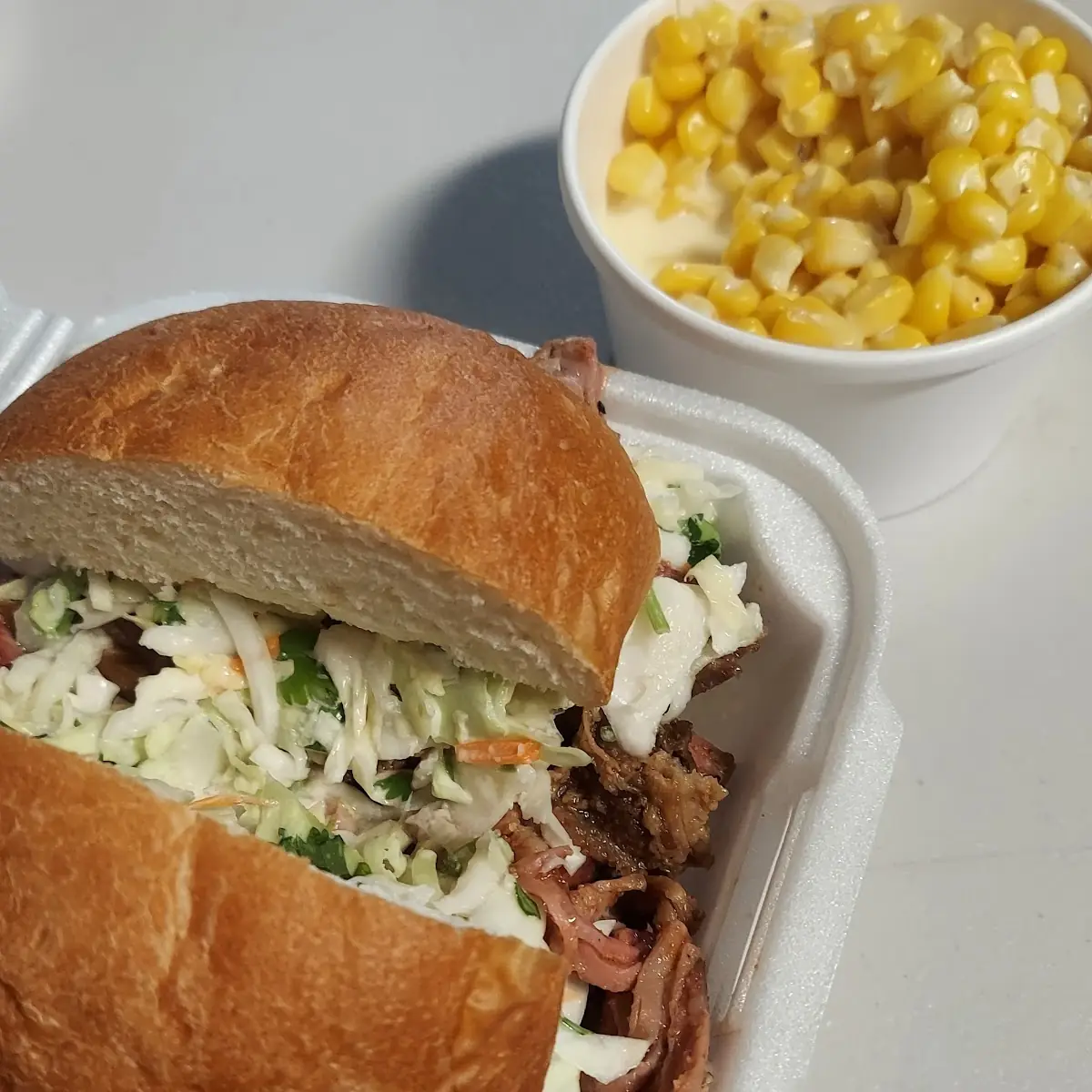 Brisket Sandwich with Cream Corn
