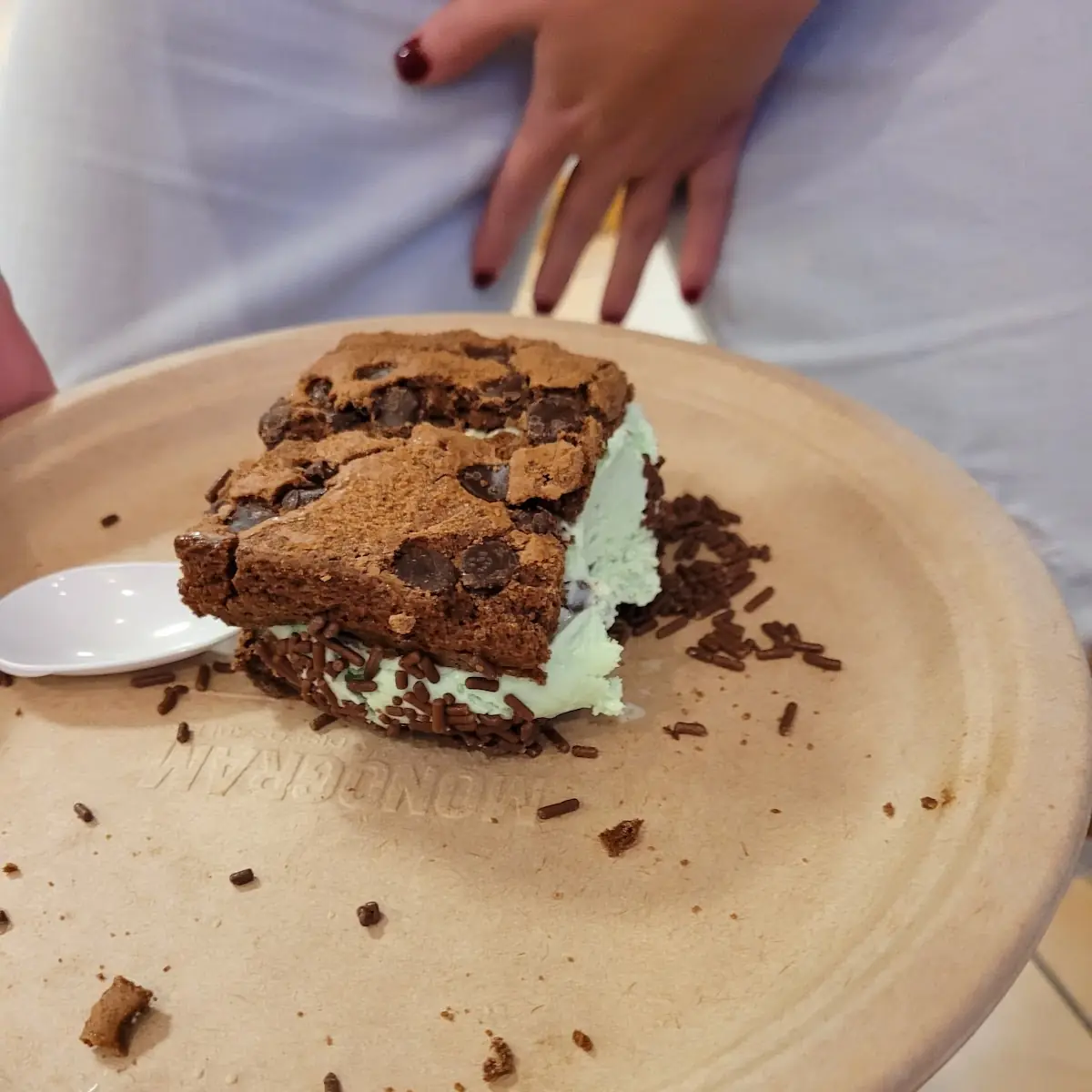 Brownie Sandwich with Mint Chocolate Chip Ice Cream