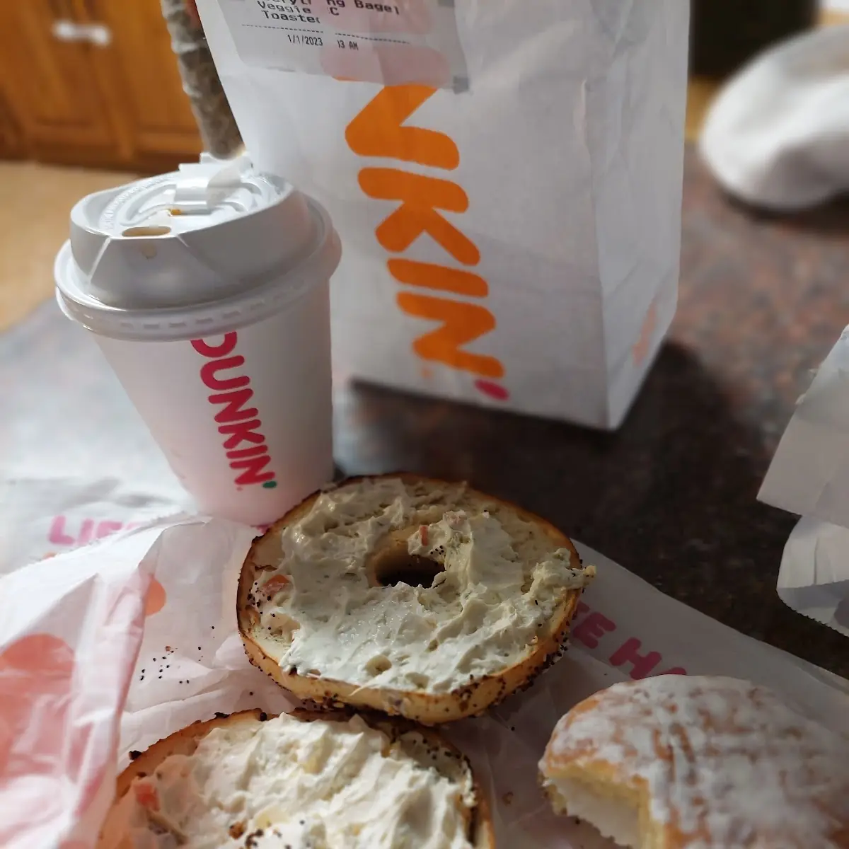 Everything Bagel with Vege Cream Cheese Midnight Coffee and Vanilla Creme Donut