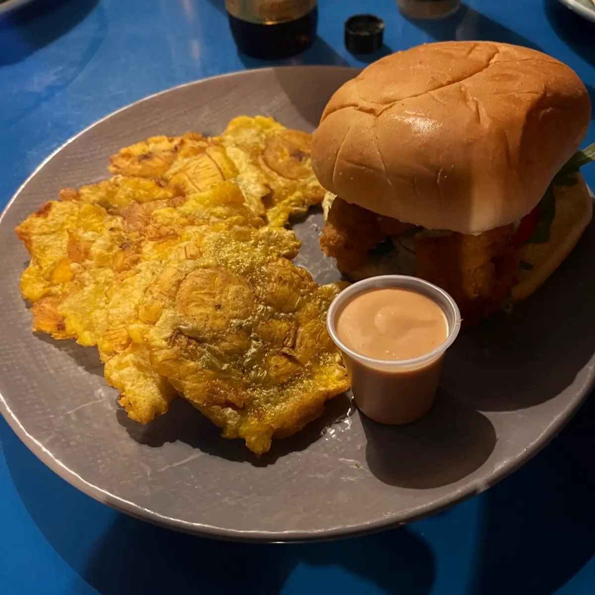 Fish Burger and Tostones