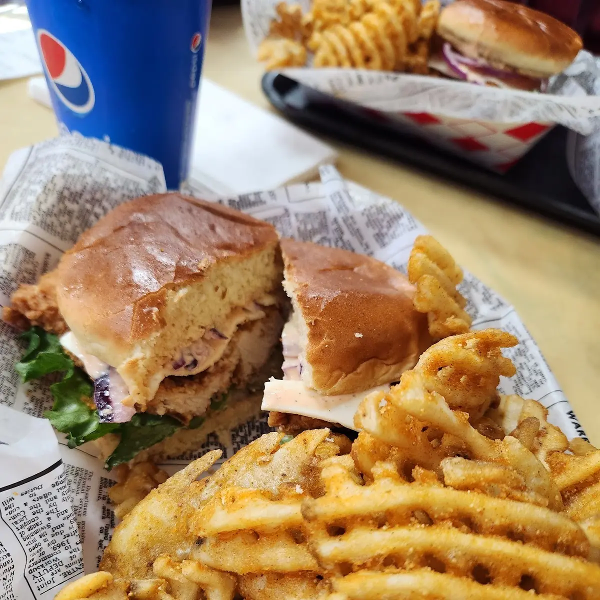 Rooster Deluxe Crispy Chicken Sandwich with Waffle Fries