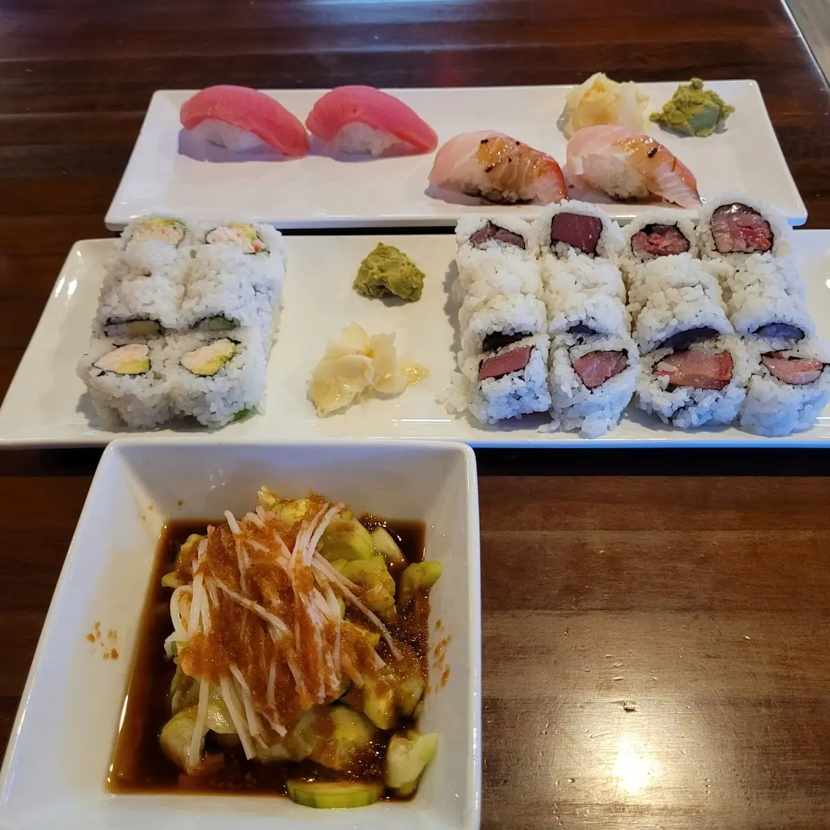 Cucumber Salad California Roll Tuna Roll Tuna and Yellowtail Nigiri