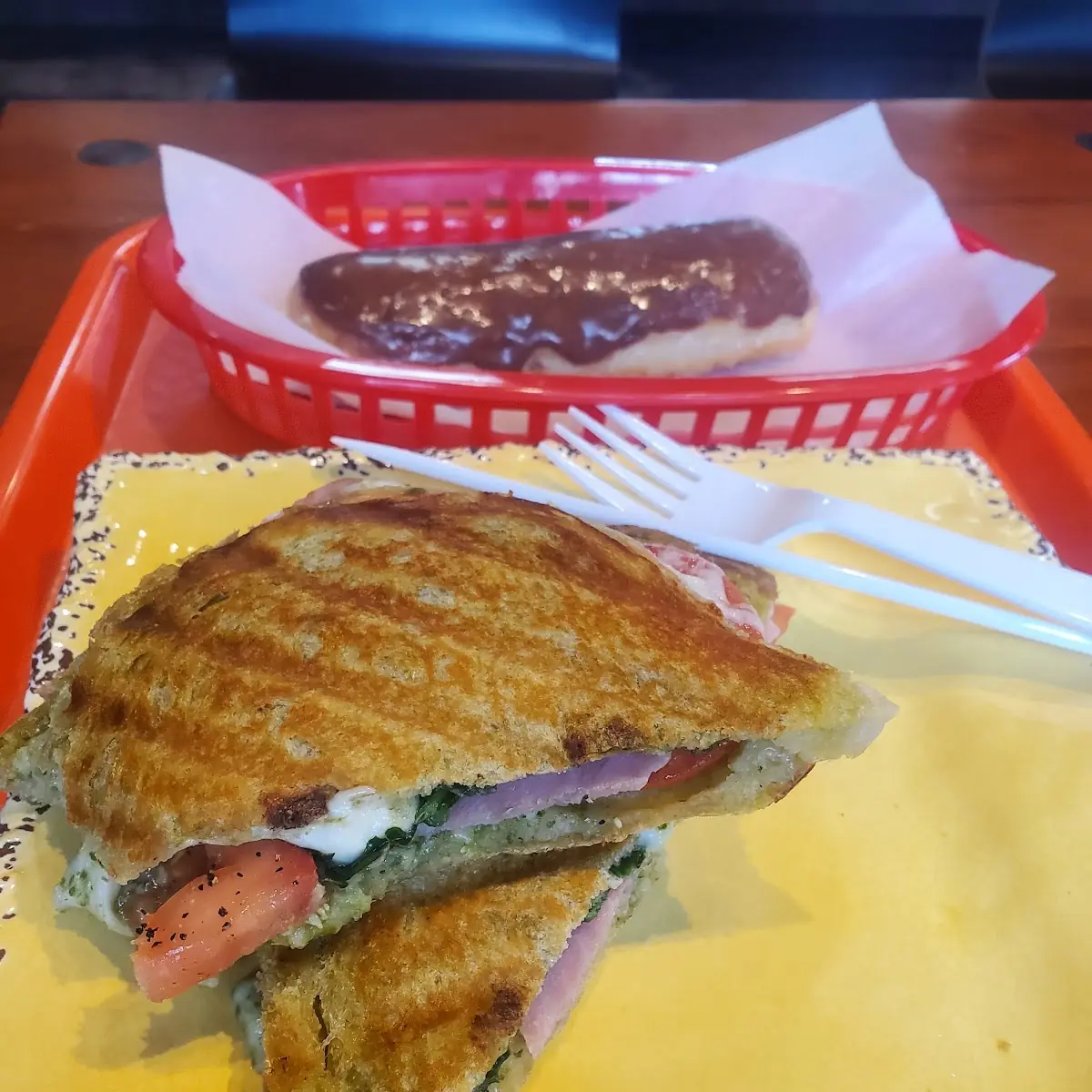 Panini with Ham and Cream Filled Donut